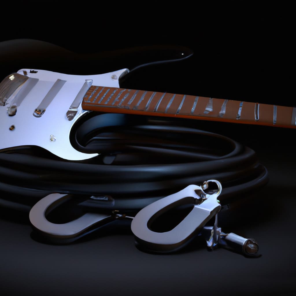 Render of an electric guitar and a pair of handcuffs. bdsm sex song.