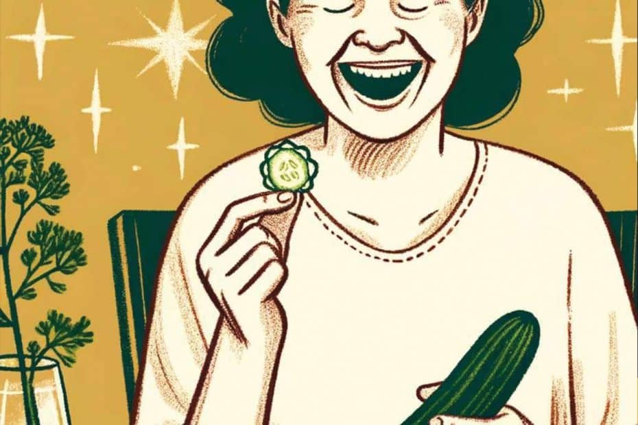 Snakkomsex.no: Snakk om sex gjør fleip om sex: Bilde av dame med agurk. Tekst under bildet: Forskjellen på å være sulten og kåt er hvor du stikker agurken