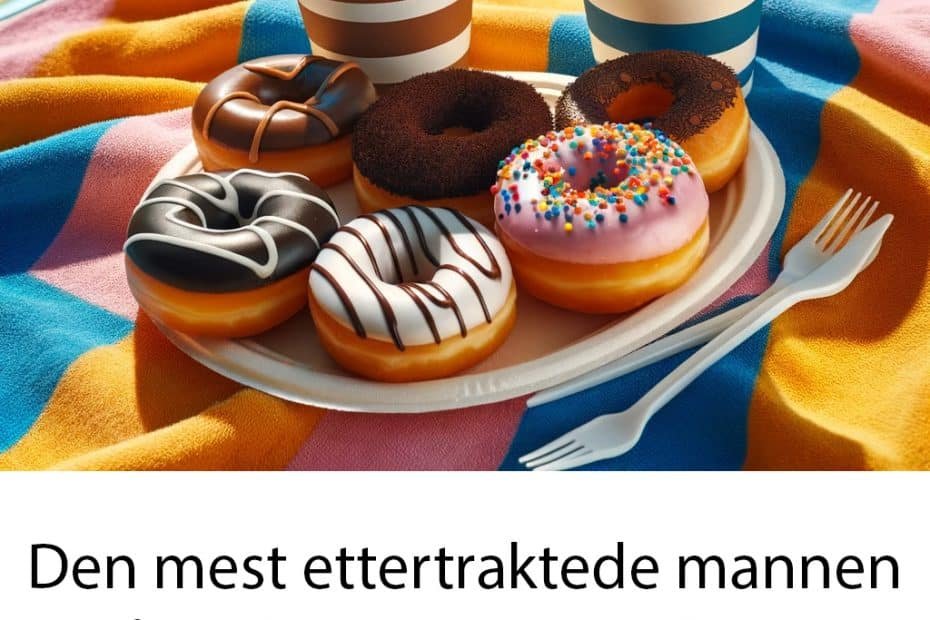 Den mest ettertraktede mannen på nudistcampen var Petter. Han kunne servere to kopper kaffe og et dusin smultringer på en gang. Bilde av smultringer og kaffe