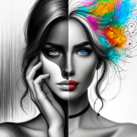 Bipolar seksualitet: Todelt bilde av et kvinneansikt. Ene delen er grå og trist, andre delen er fargerik.