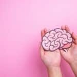 Menneskelig hjerne illustrasjon på rosa bakgrunn