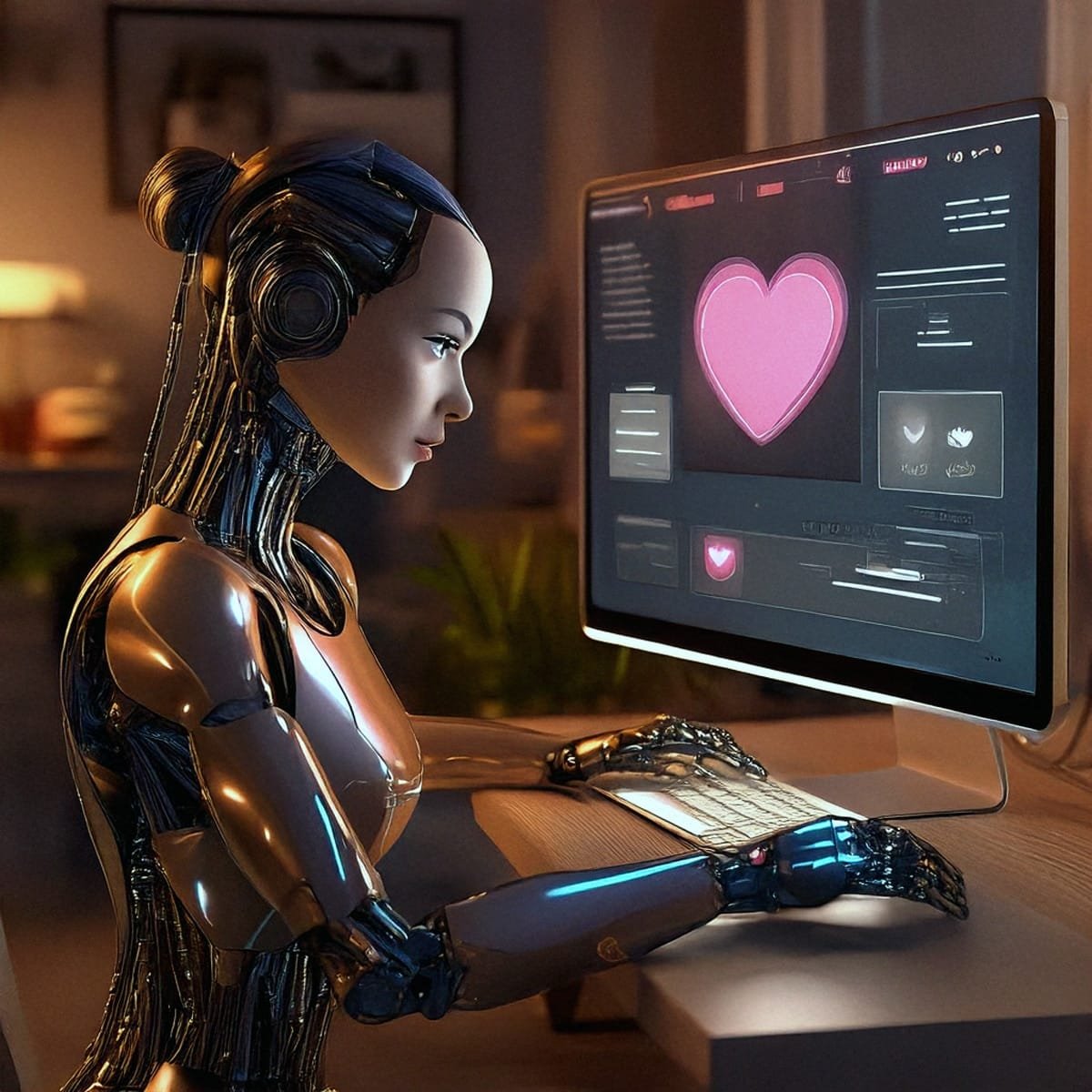 et generert bilde av robot dame som skriver en fake profil for et sexnettsted eller dating nettsted