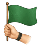 En tegnet arm som holder et grønt flagg. Rundt håndleddet er det et sort armbånd i lær, som symbol for en BDSM utøver.