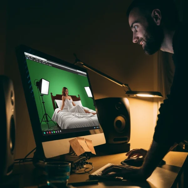 Mann ser på porno innspilling på skjermen sin