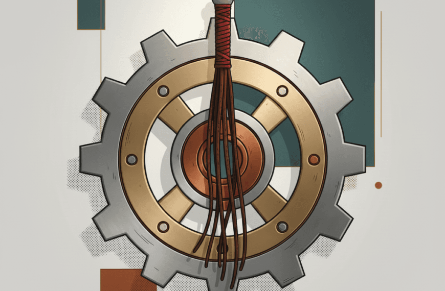 AI generert illustrasjon av et tannhjul og en bdsm pisk (flogger)