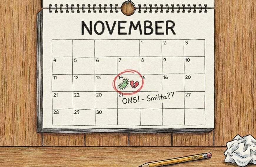 Tegning av kalender hvor det er ringet rundt en dato hvor noen har hatt et one night stand og kanskje blitt smittet med en kjønnssykdom