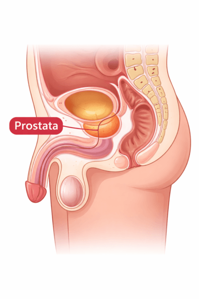 Anatomisk illustrasjon av prostata sin lokasjon